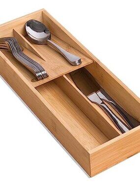 Bamboo Silverware Organizer Drawer Utensil Tray Double Layer Storage Holder